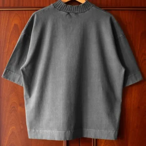 KNIT COLLAR CHAINSTITCH TEE IN SABLE